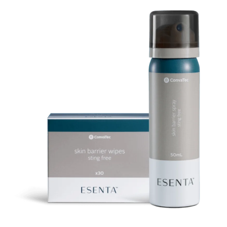 ESENTA™ Skin Barrier Spray and Wipes: Beschermt de huid tot 72 uur lang tegen irriterende stoffen.
