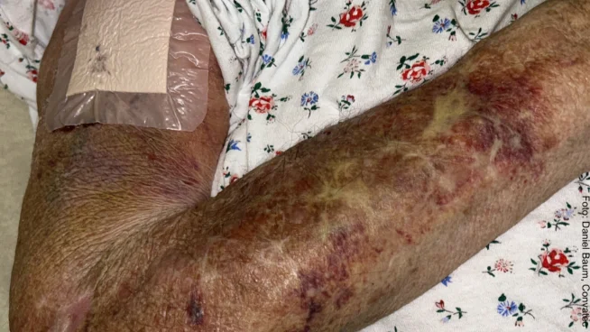 Arm eines Patienten mit Pergamenthauf